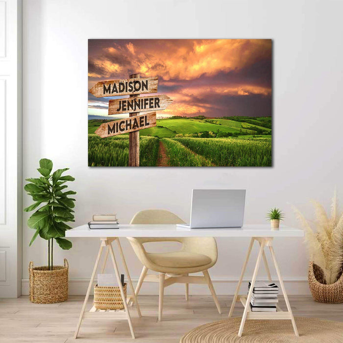 Personalized Mountains Multi - Names Premium - Street Signs Customized With Names Canvas