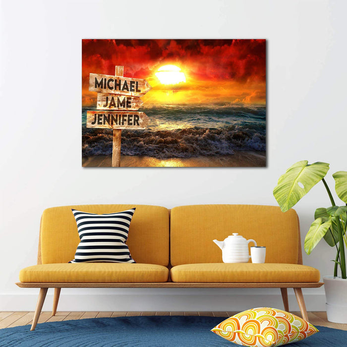 Personalized Sunset At Sea Multi - Names Premium - Street Signs Customized With Names Canvas