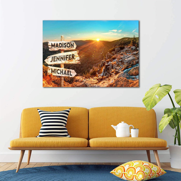 Personalized Dawn In The Mountain Multi - Names Premium - Street Signs Customized With Names Canvas