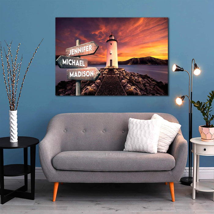 Personalized Lighthouse Multi - Names Premium - Street Signs Customized With Names Canvas