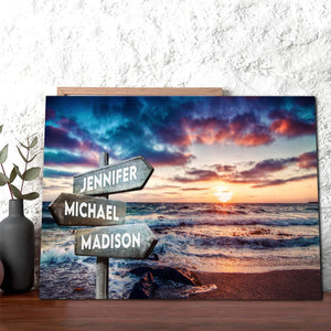 Personalized Beach Multi-Names Premium 0.75 & 1,5 Framed Canvas - Street Signs Customized With Names- Home Living- Wall Decor