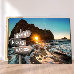 Personalized Beach Multi-Names Premium 0.75 & 1,5 Framed Canvas - Street Signs Customized With Names- Home Living- Wall Decor
