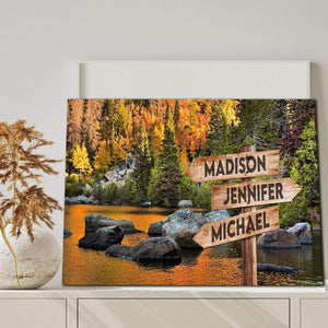 Personalized Mountain River Multi-Names Premium 0.75 & 1,5 Framed Canvas - Street Signs Customized With Names- Home Living- Wall Decor
