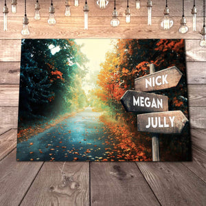 Personalized Autumn Leadves Fall Multi-Names Premium 0.75 & 1,5 Framed Canvas - Street Signs Customized With Names- Home Living- Wall Decor