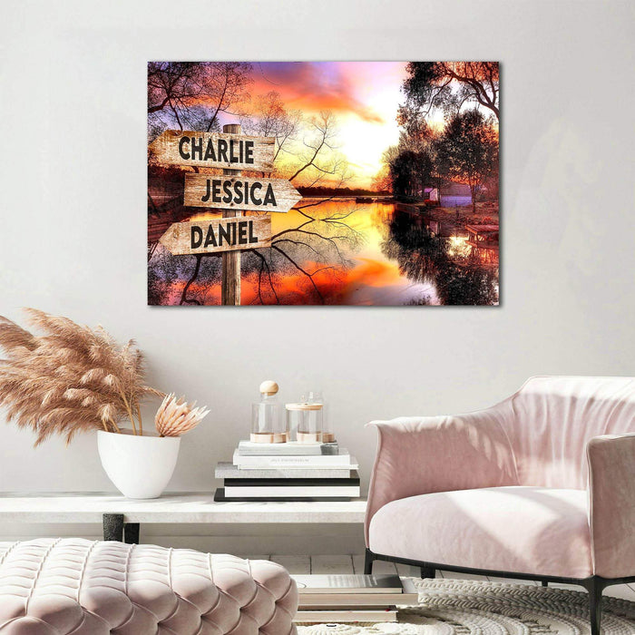 Personalized Sunset In The River Multi - Names Premium - Street Signs Customized With Names Canvas