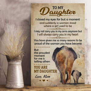 To My Daughter I Will Always Carry You In My Heart Elephant Canvas, Elephant Canvas, Mom And Daughter Canvas, Family Gift, Wall Art Decor