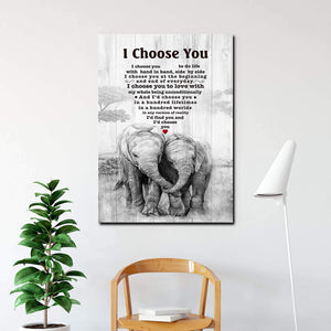 The Elephant - I Choose You To Do Life With Hand In Hand, Side By Side 0.75 and 1,5 Framed Canvas- Home Decor-Canvas Wall Art