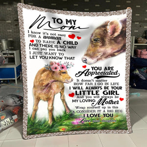 Cow- To My Mom You Are Appreciated Love You Blanket, Mom And Daughter, Cow Blanket, Home & Living