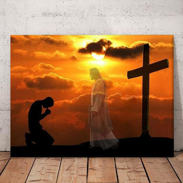 Bowing Man Before Jesus Compressor Art Canvas, Jesus Christ Canvas