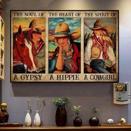 The Soul Of A Gypsy, The Heart Of A Hippie, The Spirit Of A Cowgirl Canvas, Hippie Soul Canvas, Cowgirl Canvas, Gift For Her