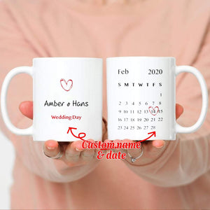 Personalized Wedding Anniversary Mug - Customize Your Name And Date- Anniversary Gifts, Wedding Gifts