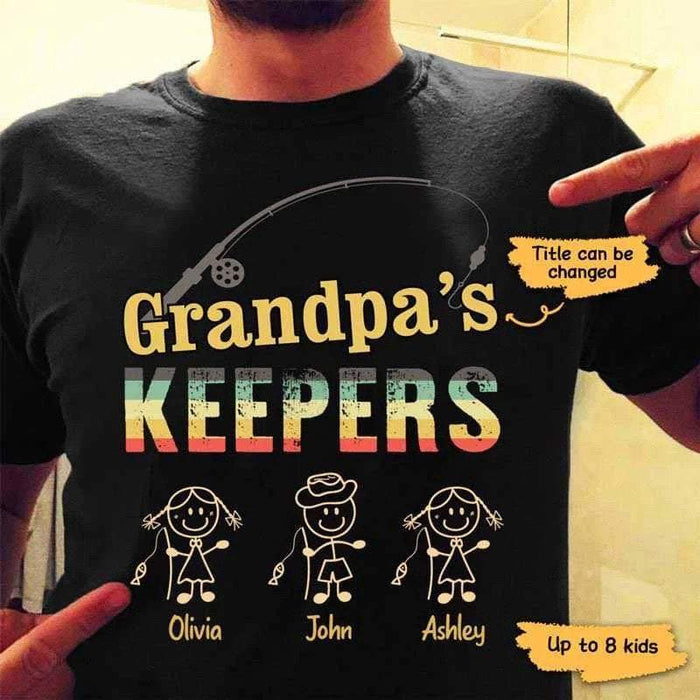 Personalized Grandpa’s Keepers Fishing Shirt, Fishing Lover, Gift For Grandpa, Family Shirt