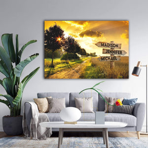 Personalized Dawn On The Field Multi-Names Premium 0.75 & 1,5 Framed Canvas - Street Signs Customized With Names- Home Living- Wall Decor