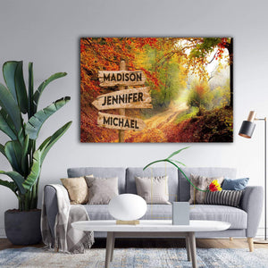 Personalized Fall Leaves Fall Multi-Names Premium 0.75 & 1,5 Framed Canvas - Street Signs Customized With Names- Home Living- Wall Decor