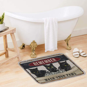 Black Cat Wash Your Paws Bath Mat, Funny Black Cats Bath Mat, Bathroom Decor, Home & Living
