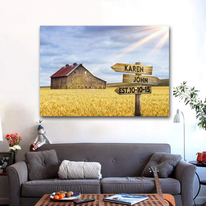Personalized Wheat Field Multi - Names Premium - Street Signs Customized With Names Canvas
