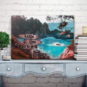 Personalized Mountain Sea Multi-Names Premium 0.75 & 1,5 Framed Canvas - Street Signs Customized With Names- Home Living- Wall Decor
