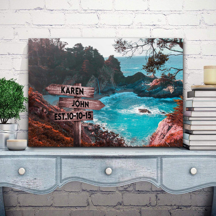 Personalized Mountain Sea Multi - Names Premium - Street Signs Customized With Names Canvas