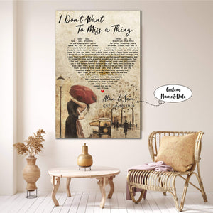 Personalized Couple Names-  I Don't Want To Miss A Thing Song Lyrics 0.75 & 1.5 In Framed Canvas- Anniversary Gifts- Canvas Wall Art