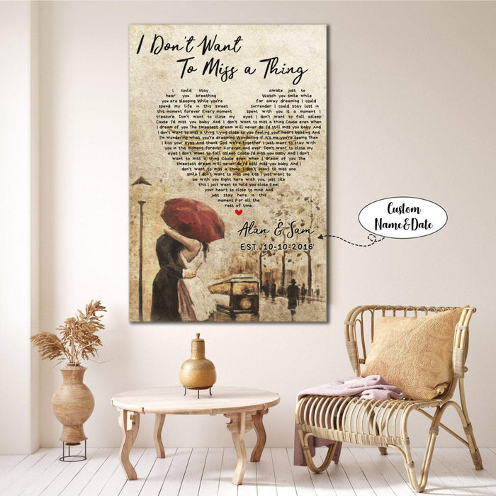 Personalized Couple Names - I Don't Want To Miss A Thing Song Lyrics Anniversary Gifts Canvas