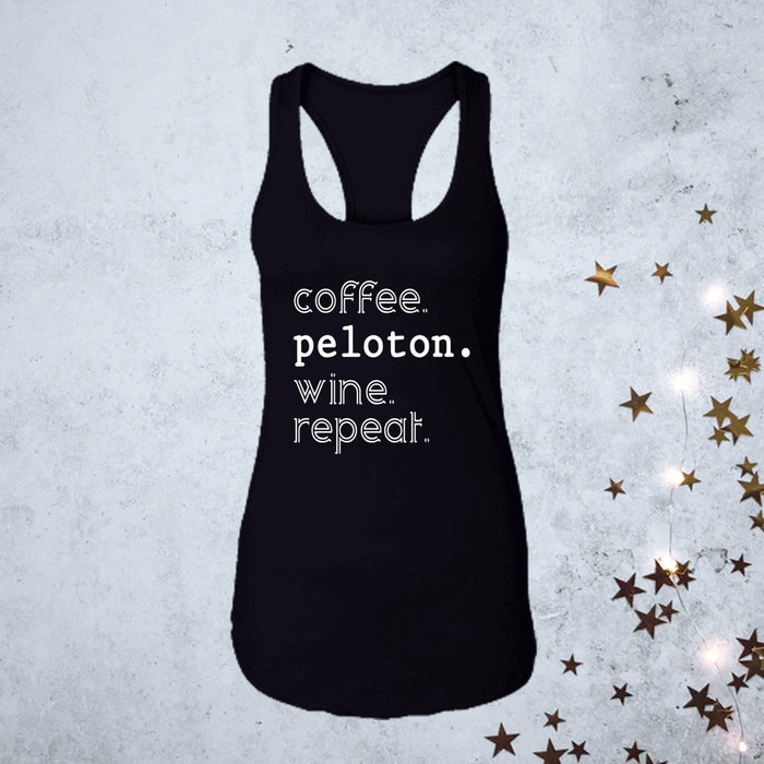 Funny Coffee Peloton Wine Repeat Shirt, Gift For Gymers, Work Out Shirt, Gift Shirt Idea