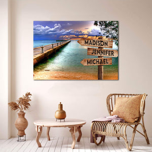 Personalized Beach Dock Multi-Names Premium 1,5 Framed Canvas - Street Signs Customized With Names- Home Living- Wall Decor
