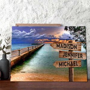 Personalized Beach Dock Multi-Names Premium 1,5 Framed Canvas - Street Signs Customized With Names- Home Living- Wall Decor