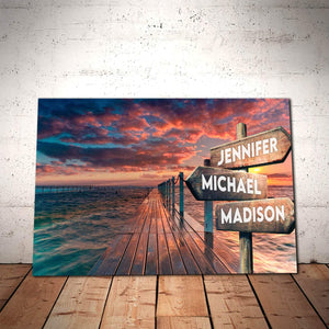 Personalized Beautiful Sky and Beach Multi-Names 0.75 & 1,5 Framed Canvas - Street Signs Customized With Names- Home Living- Wall Decor