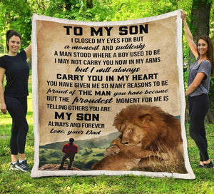 Lion To My Son I Will Carry You In My Heart Blanket, Lions Blanket, Gift For Son, Dad And Son, Home & Living