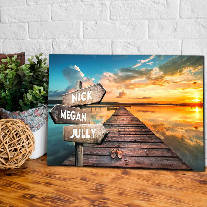 Personalized Beach and Sunrise Street Signs Customized With Names Canvas