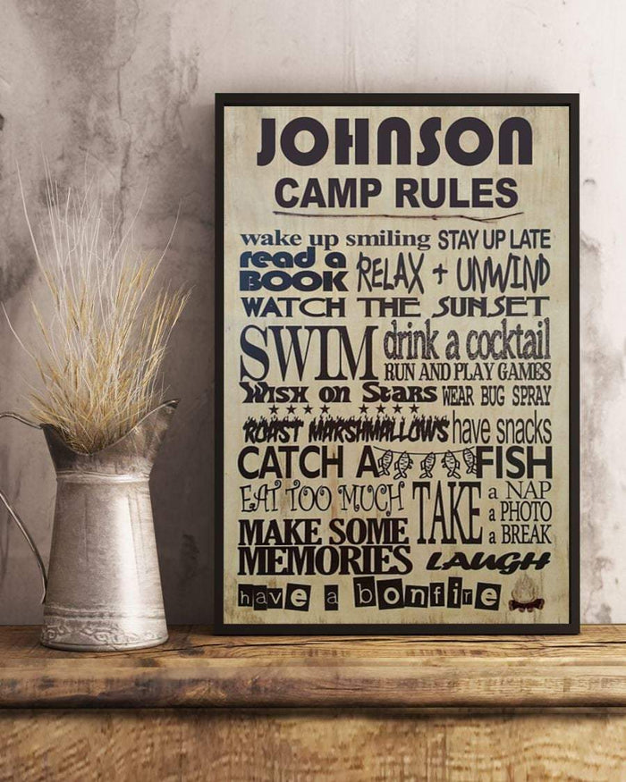Personalized Family Camp Rules Vintage Canvas, Camping Canvas