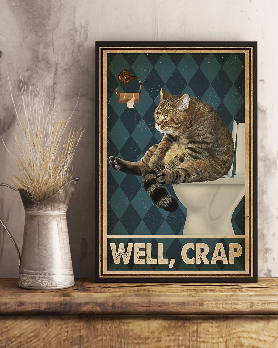 Funny Cat Well Crap Vintage Bathroom Sign Decor, Cat Canvas, Gift For Cat Lover, Wall Art