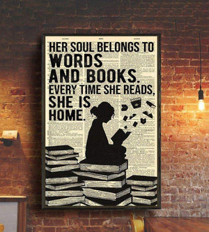 Reading Her Soul Belongs To Words And Books Canvas, Reading Lovers Canvas, Gift For Her, Wall Art