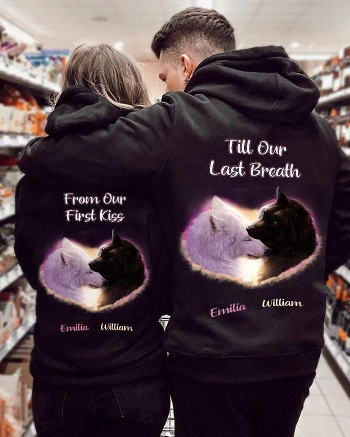 Personalized Wolf Couple From Our First Kiss, Till Our Last Breath Shirt, Couple Shirt