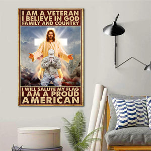 I Am A Veteran I Believe In God Family And Country I will Salute My Flag I Am A Proud American 0.75 & 1,5 Framed Canvas -Home Decor-Wall Art