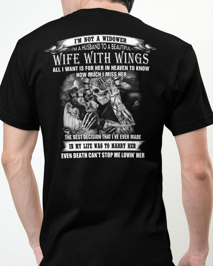 Skeleton Couple - I’m Not Widower I’m A Husband With A Beautiful Wife With Wings Shirt, Husband And Wife Shirt