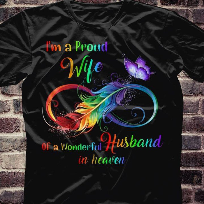 I’m A Proud Wife Of A Wonderful Husband In Heaven Shirt, Wife And Husband, Love In Heaven, Memorial Gift Shirt