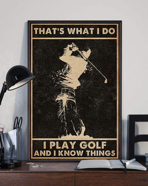 Golf That's What I Do I Play Golf And I Know Things Vintage Canvas, Golf Players Canvas, Wall Art Decor, 1.5 & 0.75 In Framed