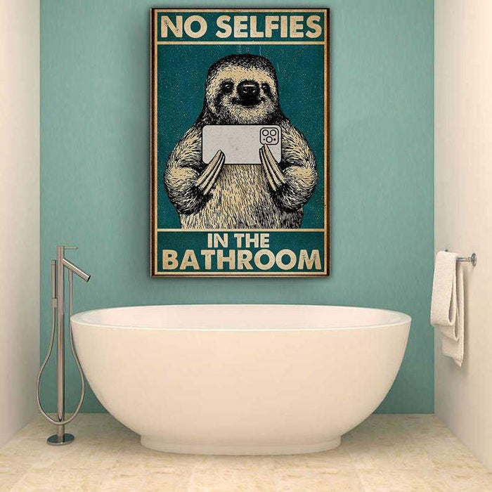 Funny Sloth No Selfies In The Bathroom Vintage Canvas, Sloth Canvas, Sloth Lovers Decor