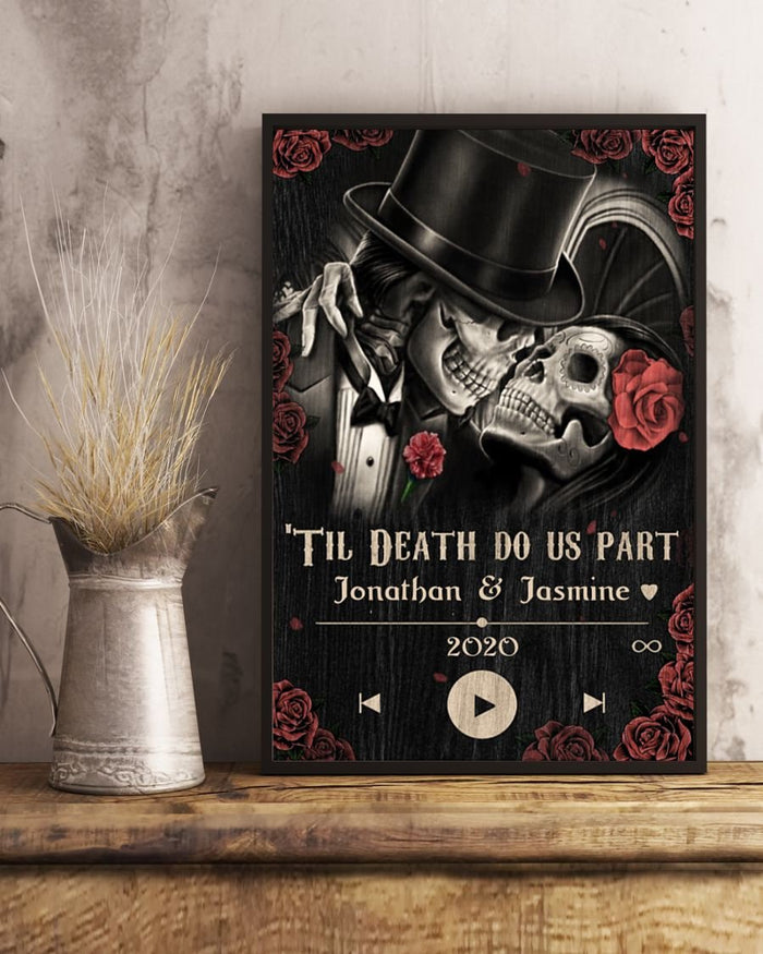 Personalized Music Dance Skeleton Til Death Do Us Part Canvas, Rose Skull Couple Canvas, Couple Gift Decor