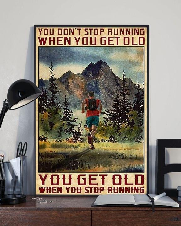 Mountain Running- You Don't Stop Running When You Get Old Vintage Canvas, Running Lover, Gift For Runners, 0.75 & 1.5 In Framed