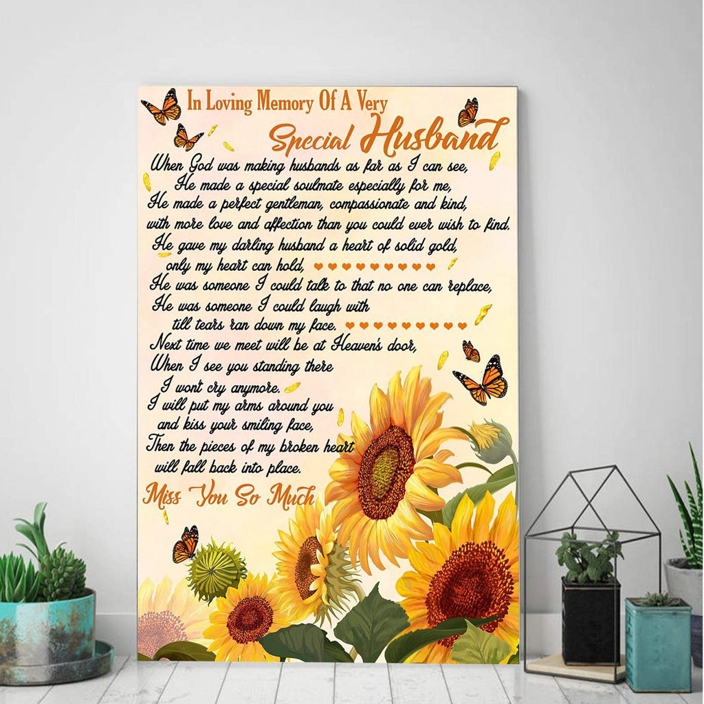 Sunflower In Loving Memory Of A Very Special Husband 0.75 &1,5 Framed Canvas -Memorial Canvas- Anniversary Gifts- Home Decor,Wall Art