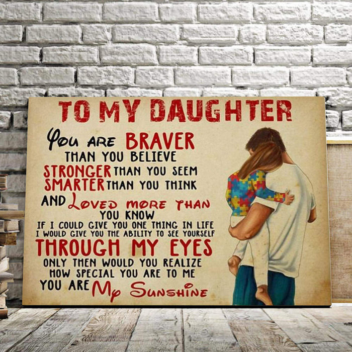 Father To My Daughter Autism Horizontal - Daughter and Father Canvas