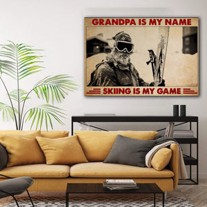 Grandpa Is My Name Skiing is My Game Horizontal 0.75 & 1,5 Framed Canvas- Home Decor- Canvas Wall Art
