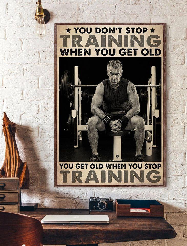 Weightlifting You Don't Stop Training When You Get Old Vintage Canvas, Old Gymer, Gift For Grandpa, Dad, Wall Art