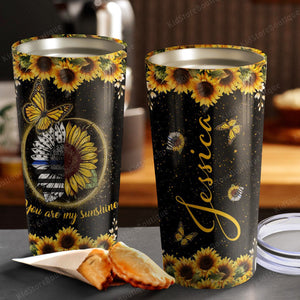 Personalized Police Butterfly and Sunflower You Are My Sunshine Tumbler