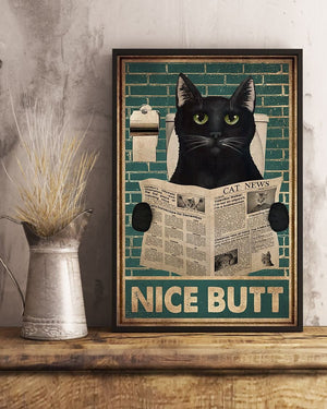 Cat Saying Nice Butt Canvas, Bathroom Sign Decor, For Cat Lovers