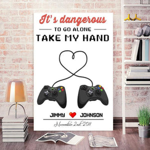 Custom It's Dangerous To Go Alone Take My Hand Canvas, Game Controller, Game, Gaming Couple, Anniversary Gift, Valentine's Day Gift, Home A