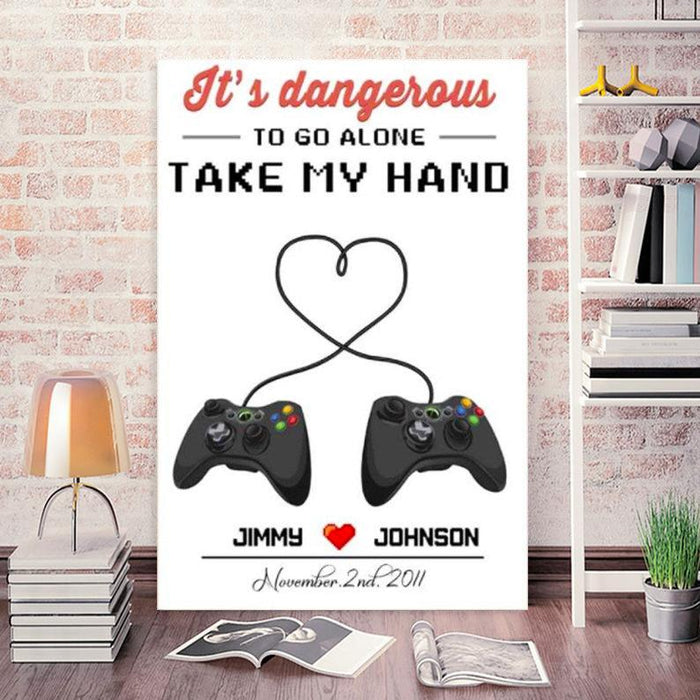 Custom It's Dangerous To Go Alone Take My Hand Canvas, Game Controller, Game, Gaming Couple Gift, Home Art