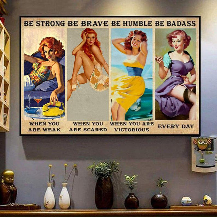 Redhead Be Strong Be Brave Be Humble Be Badass Every Day Vintage Canvas, Redhead Canvas, Gift For Redhead Decor